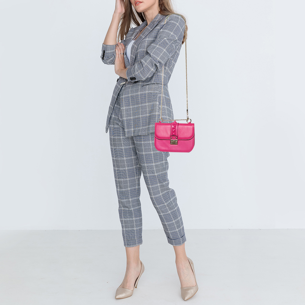 

Valentino Pink Leather Small Rockstud Glam Lock Flap Bag