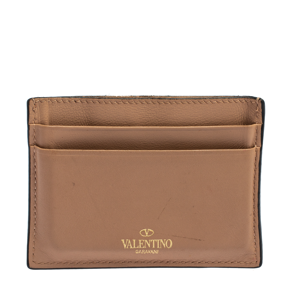 Pre-owned Valentino Garavani Beige Leather Rockstud Card Holder