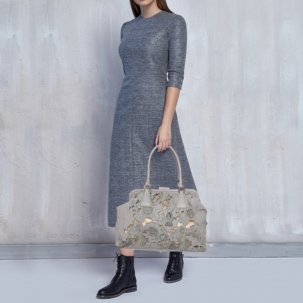 

Valentino Grey Floral Cut Out Soft Leather Frame Satchel