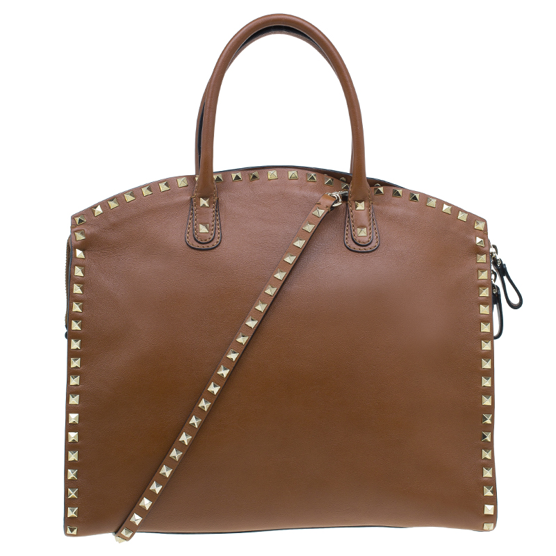 Pre Owned Valentino Brown Leather Rockstud Dome Bag
