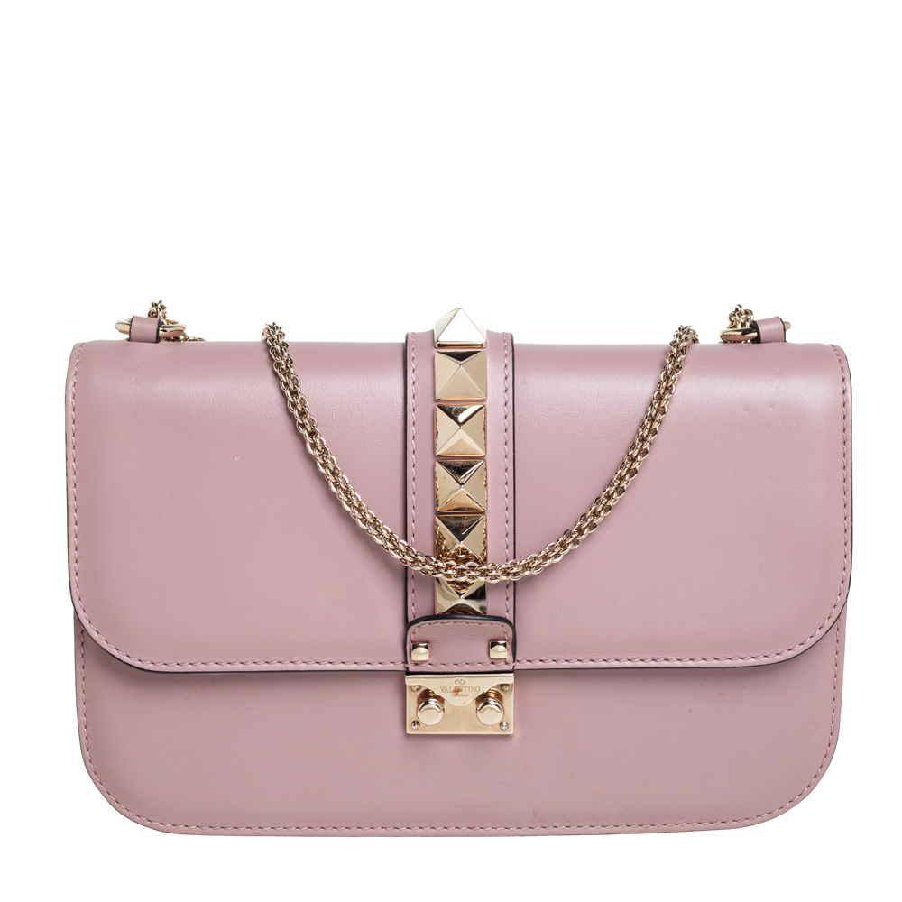 bestille dobbelt skrivestil Pre-owned Valentino Garavani Pink Leather Medium Rockstud Glam Lock Flap Bag  | ModeSens