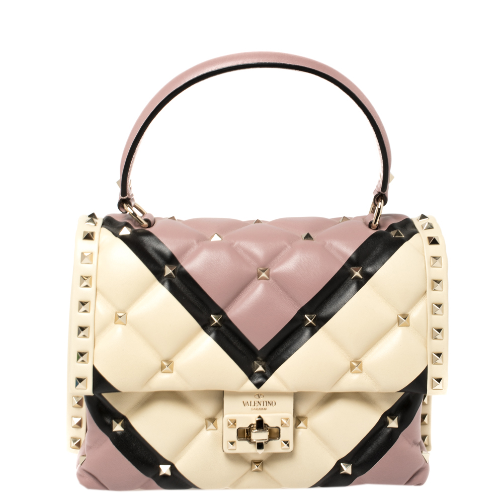 Valentino Multicolor Quilted Leather Medium Candystud Top Handle Bag