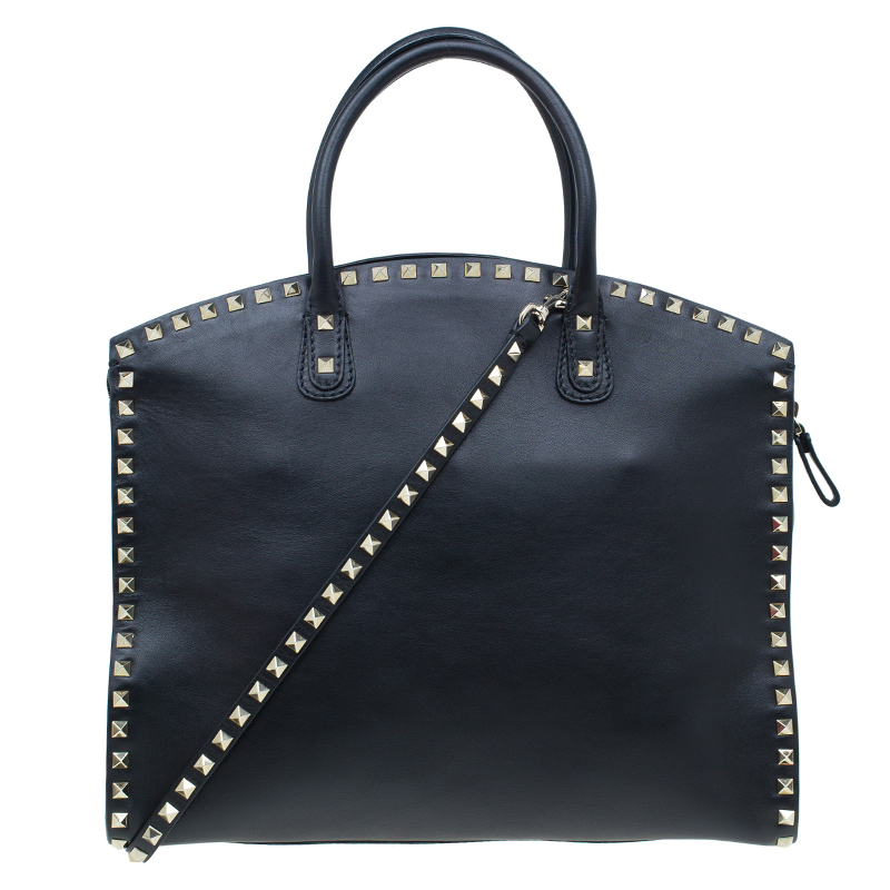 Pre Owned Valentino Black Leather Rockstud Dome Bag