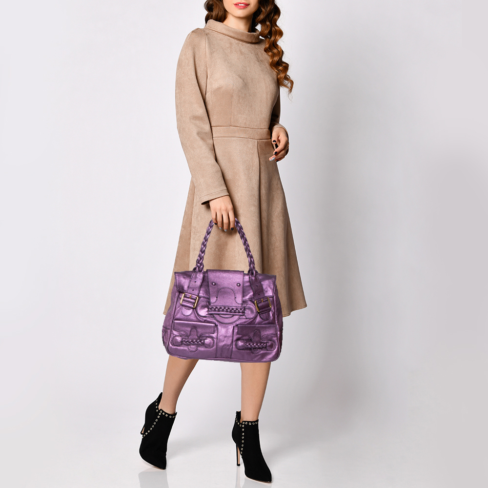 

Valentino Metallic Purple Leather Histoire Satchel