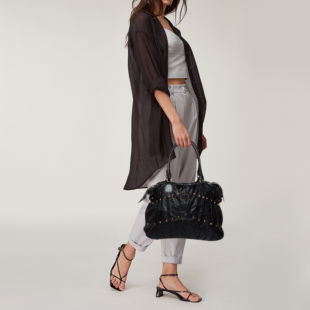 

Valentino Black Leather Rockstud Boston Bag