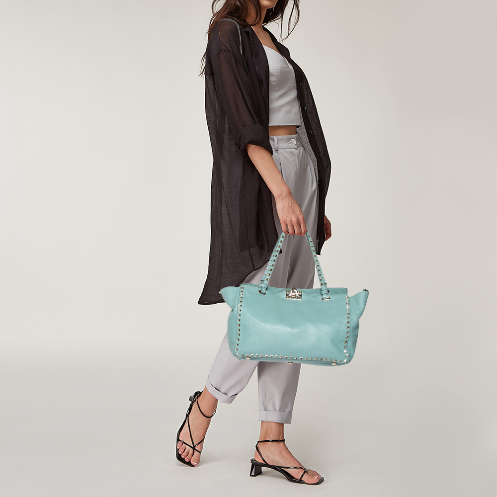 

Valentino Pale Green Leather Rockstud Trapeze Tote