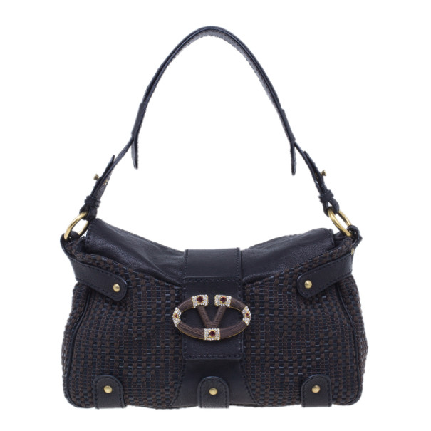مملوكة مسبقًا Valentino Brown Leather Woven Top Handle Shoulder Bag