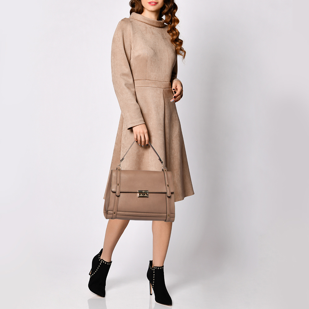 

Valentino Beige Leather Studded Top Handle Bag