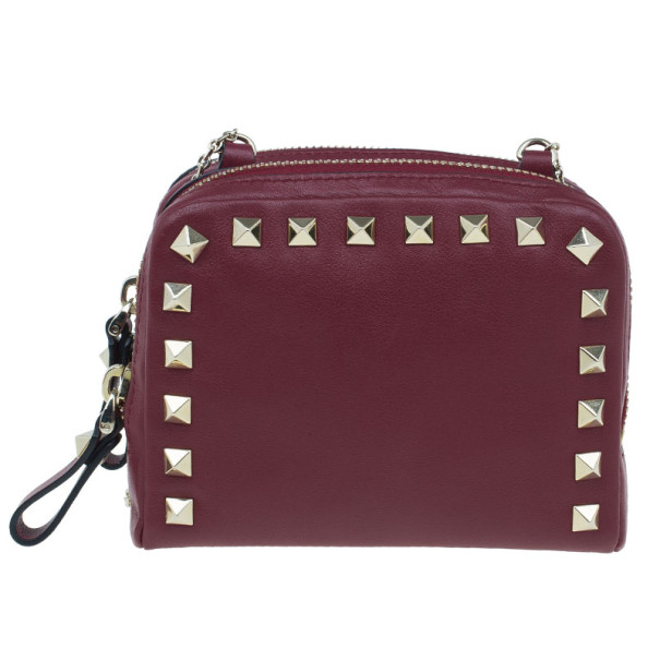 Pre Owned Valentino Red Leather Platinum Stud Rockstud Shoulder Bag
