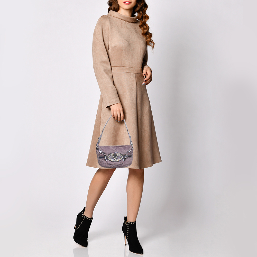 

Valentino Purple Leather And Fur Embellished Shoulder Bag