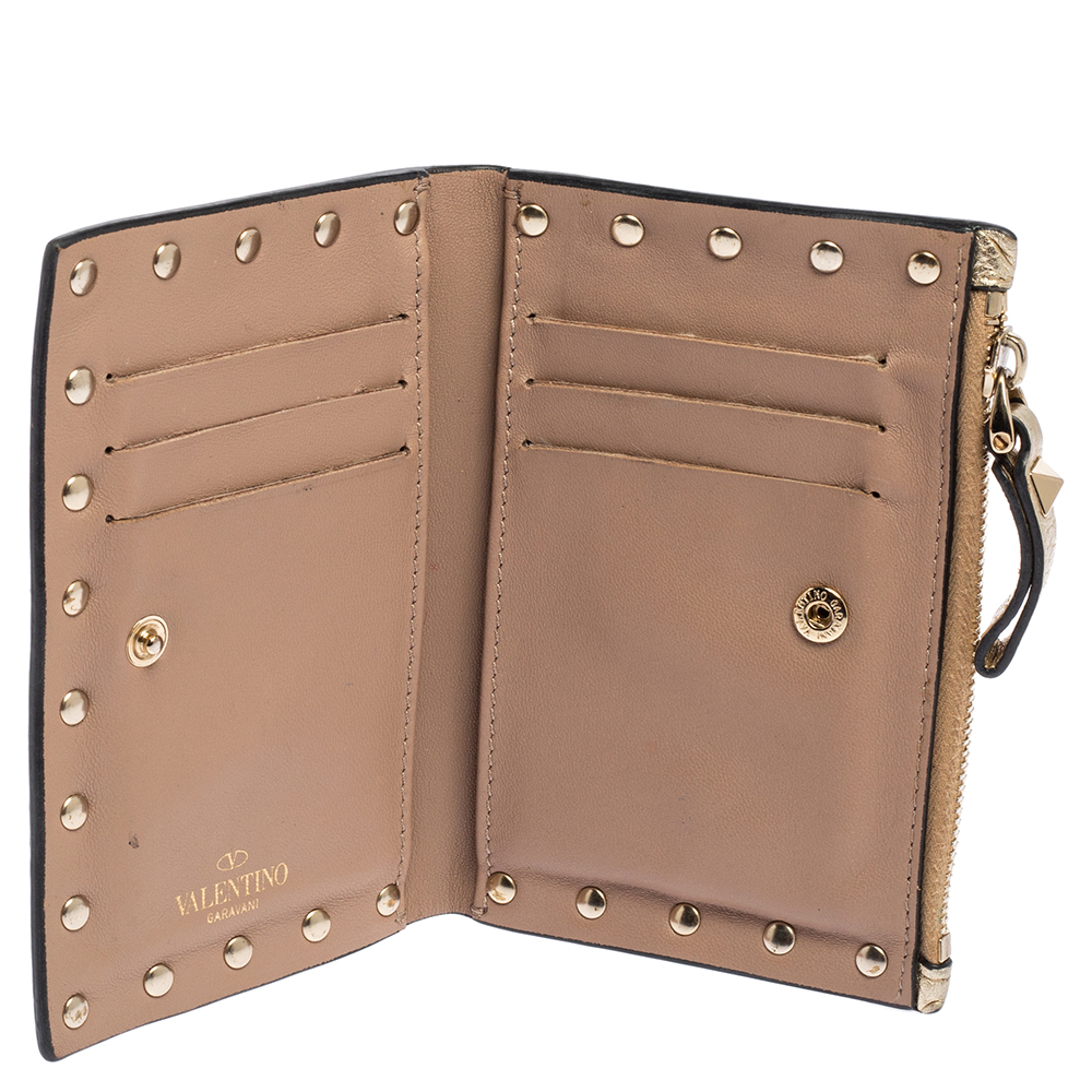 

Valentino Metallic Gold Leather Rockstud Zip Wallet