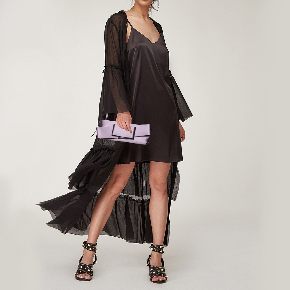 

Valentino Purple Satin Pleated Bow Clutch