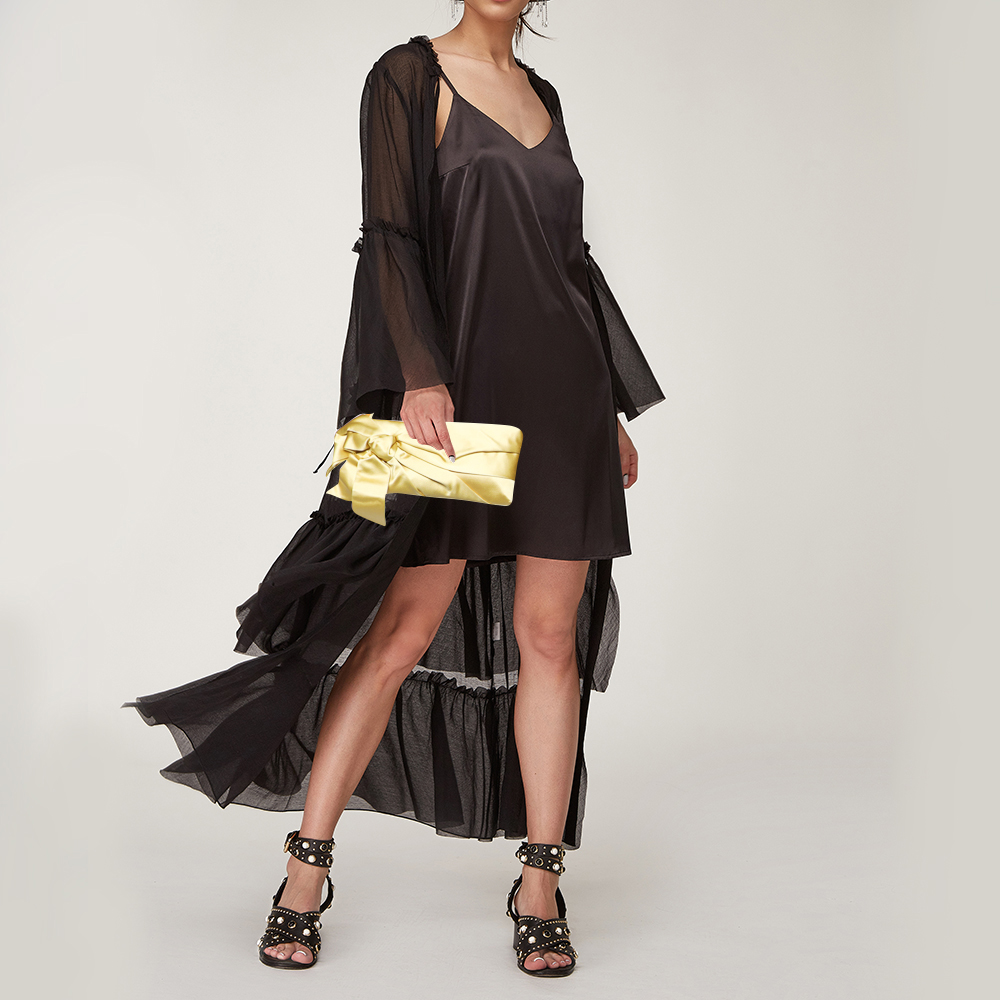 

Valentino Yellow Satin Bow Clutch