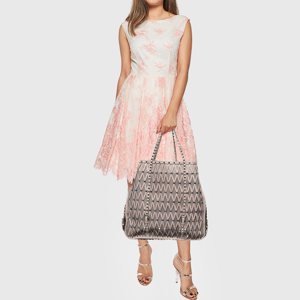 

Valentino Dusty Pink Leather And Mesh Rockstud Tote