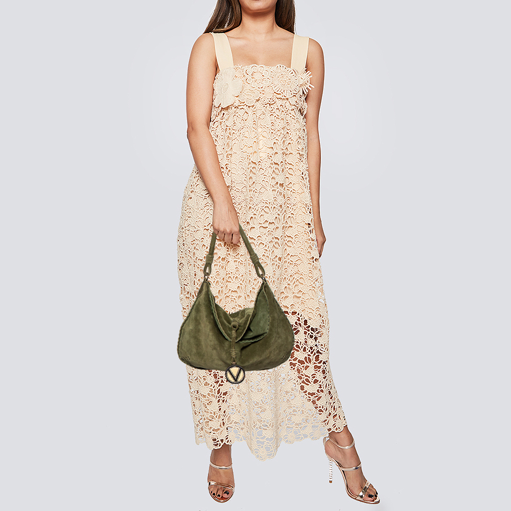 

Valentino Green Suede Logo Charm Hobo