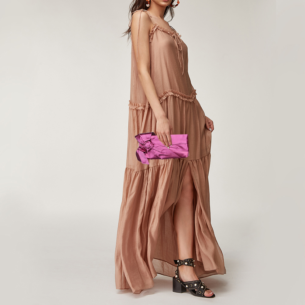 

Valentino Pink Satin Pleated Bow Clutch