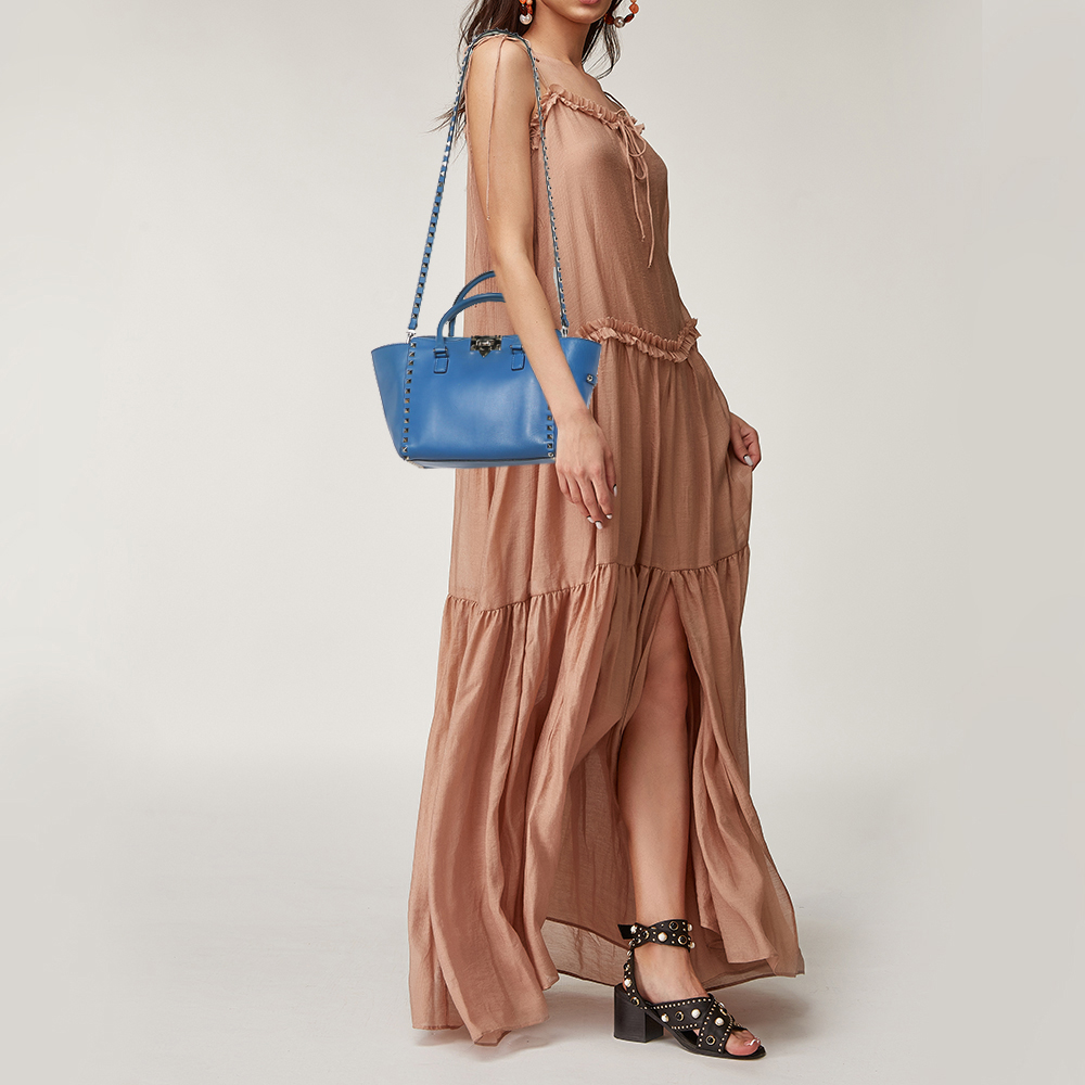 

Valentino Blue Leather Rockstud Trapeze Tote, Black