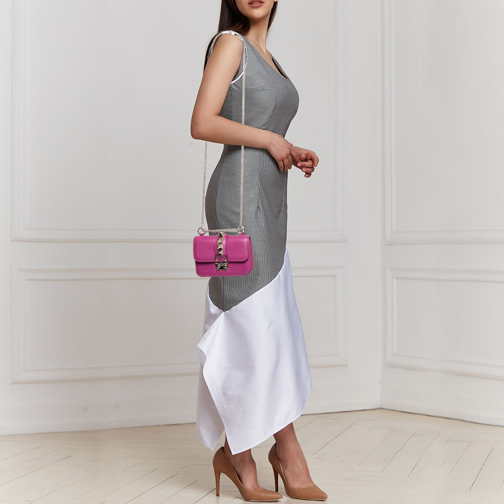 

Valentino Magenta Leather Mini Rockstud Glam Lock Shoulder Bag, Pink
