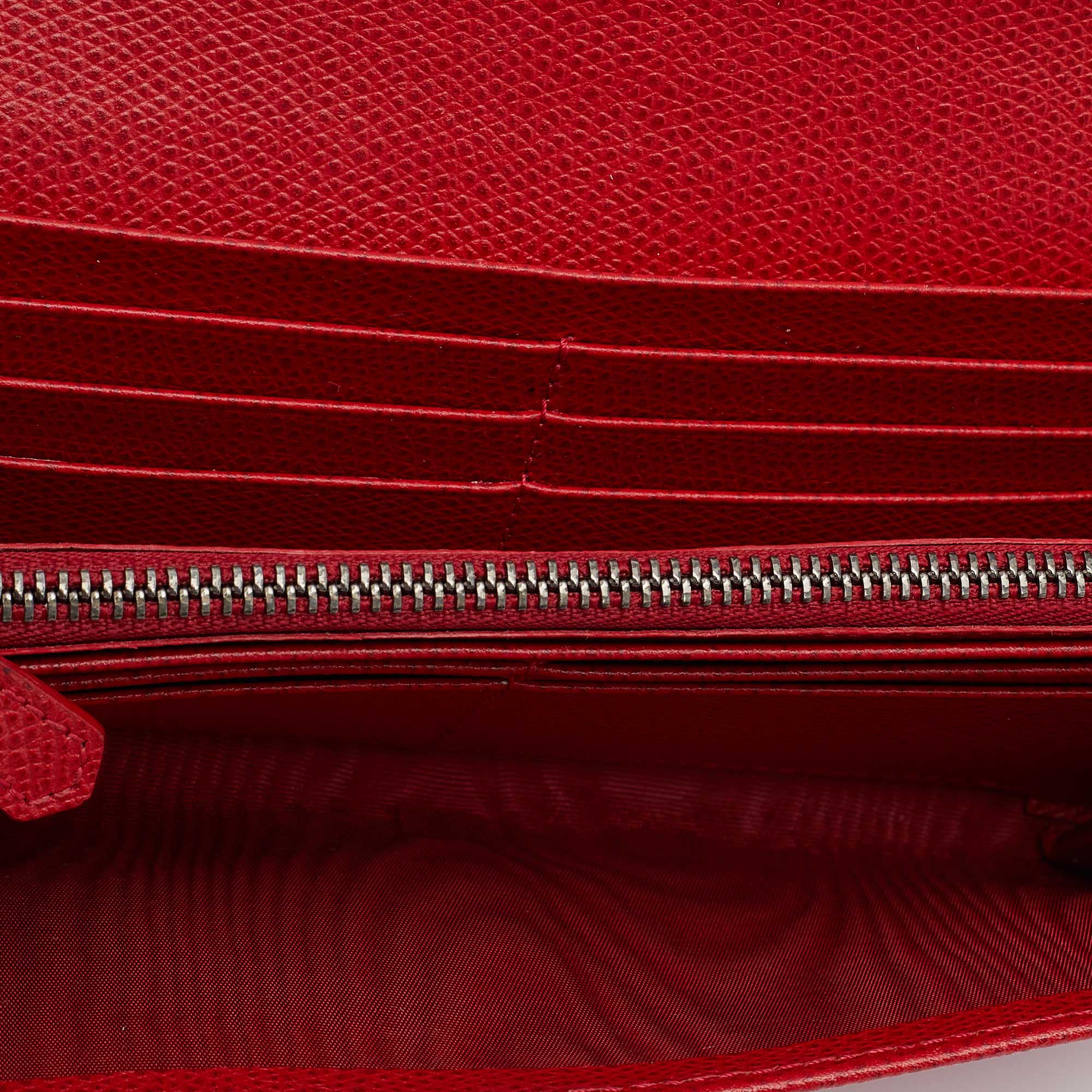 

Valentino Red Leather Crystal V Ring Flap Continental Wallet