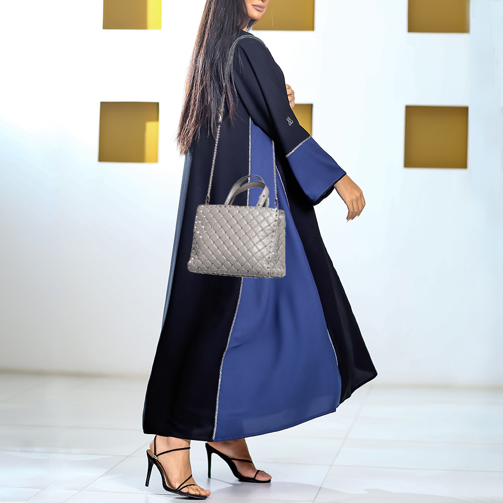 

Valentino Grey Quilted Leather Rockstud Tote