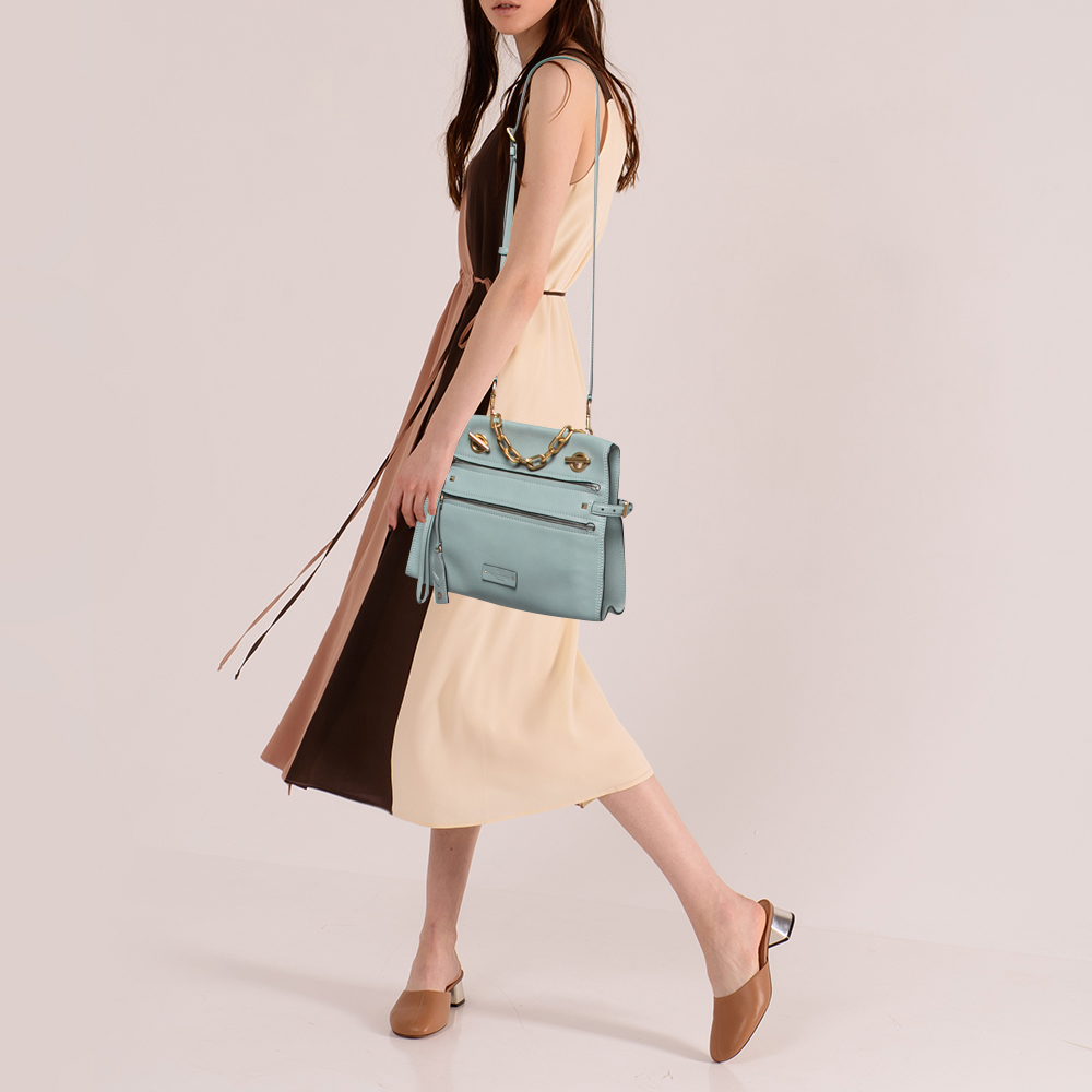 

Valentino Pale Blue Leather Double Zip Chain Strap Shoulder Bag