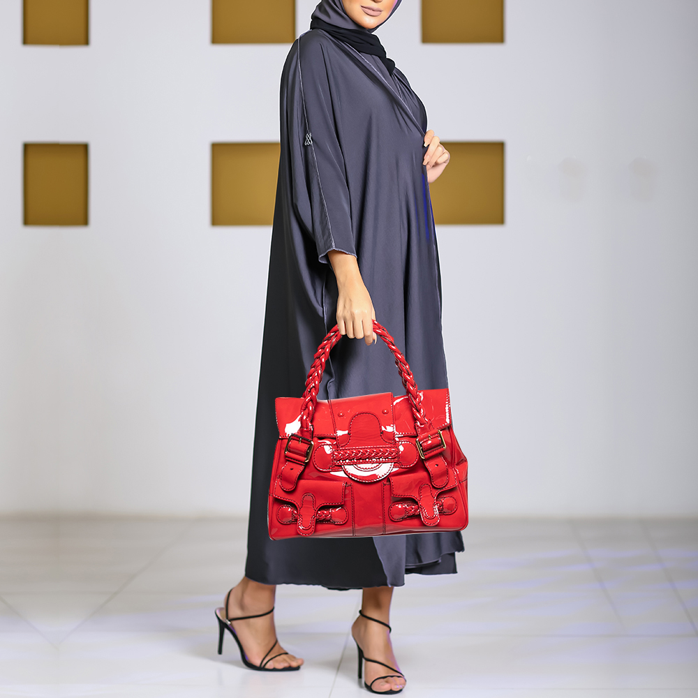 

Valentino Red Patent Leather Medium Histoire Tote