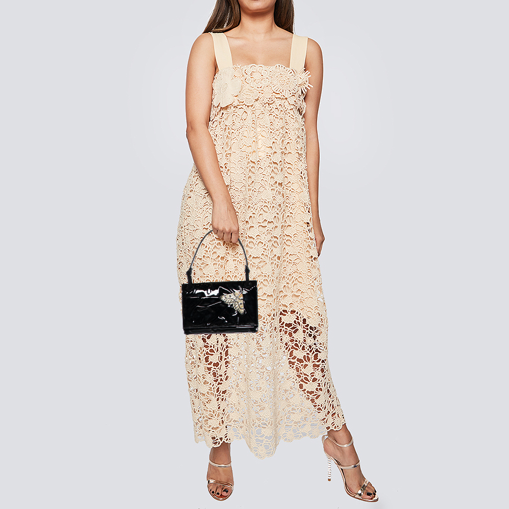 

Valentino Black Patent Leather Butterfly Embellished Shoulder Bag