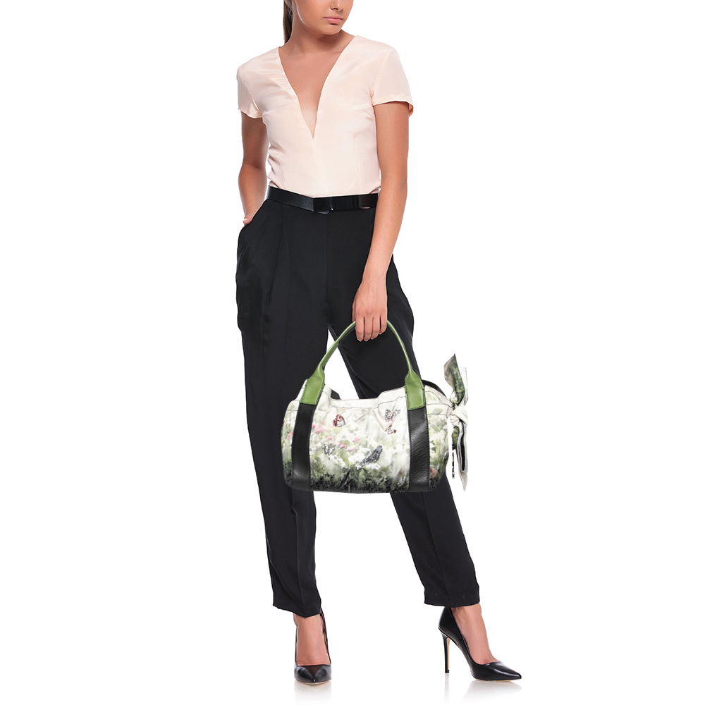 

Valentino Multicolor Printed Nylon And Leather Double Pocket Bow Tote