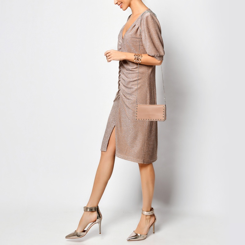 

Valentino Beige Leather Mini Rockstud Chain Clutch