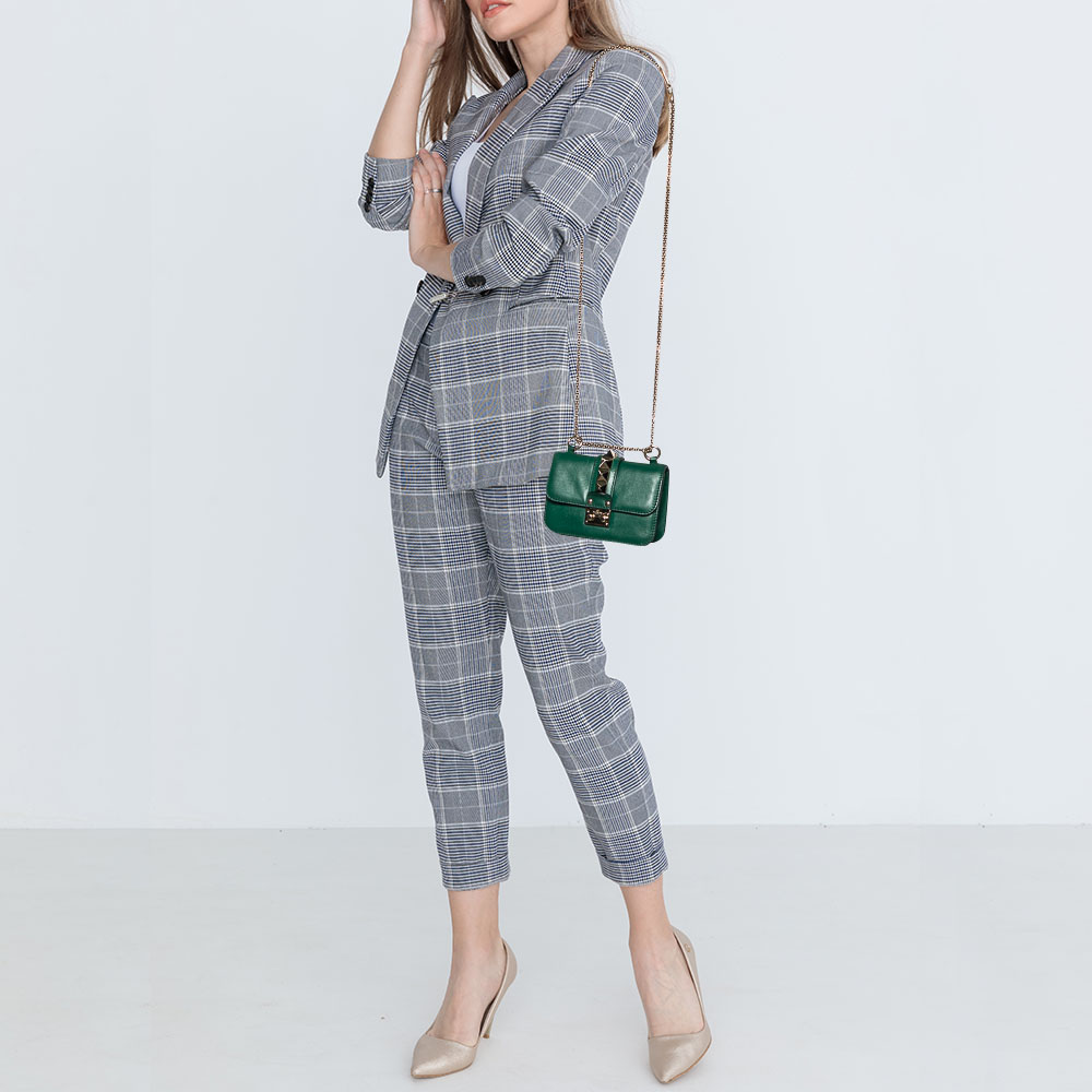 

Valentino Green Leather Rockstud Glam Lock Flap Bag