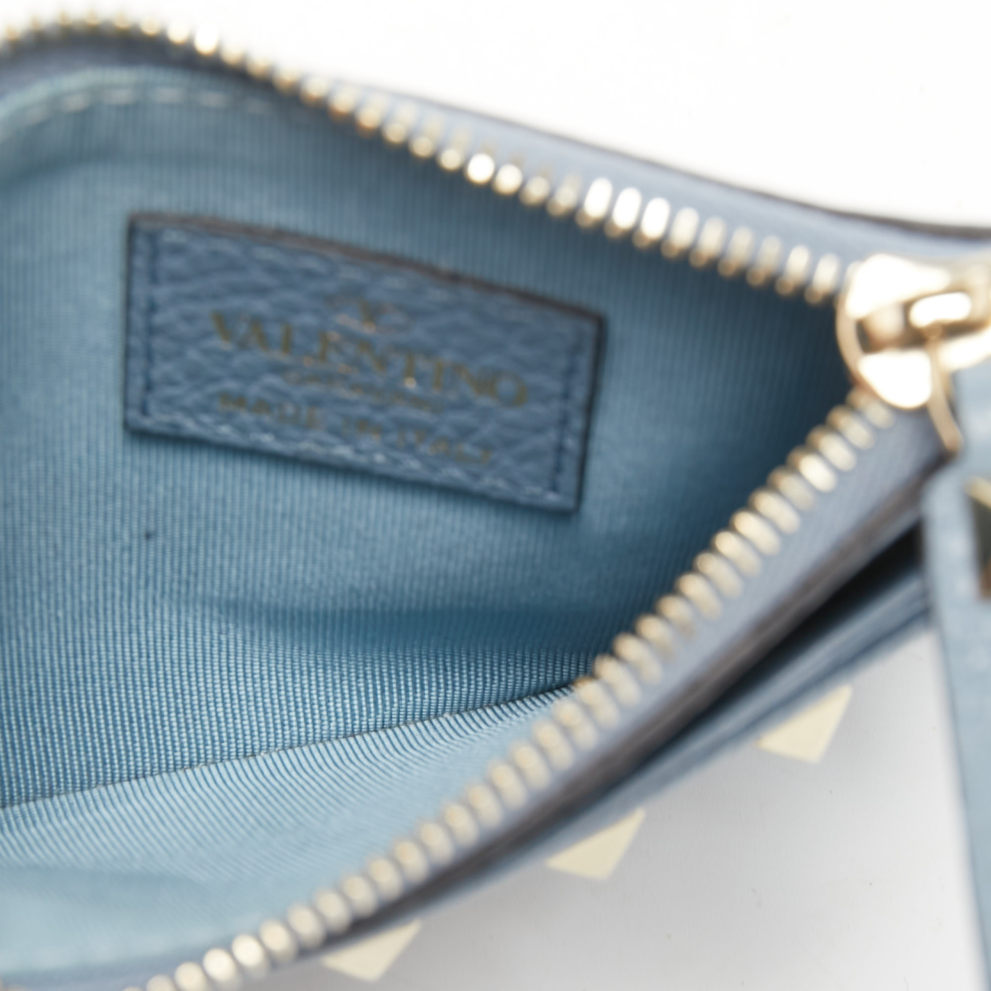 

Valentino Blue Leather Rockstud Zip Card Holder