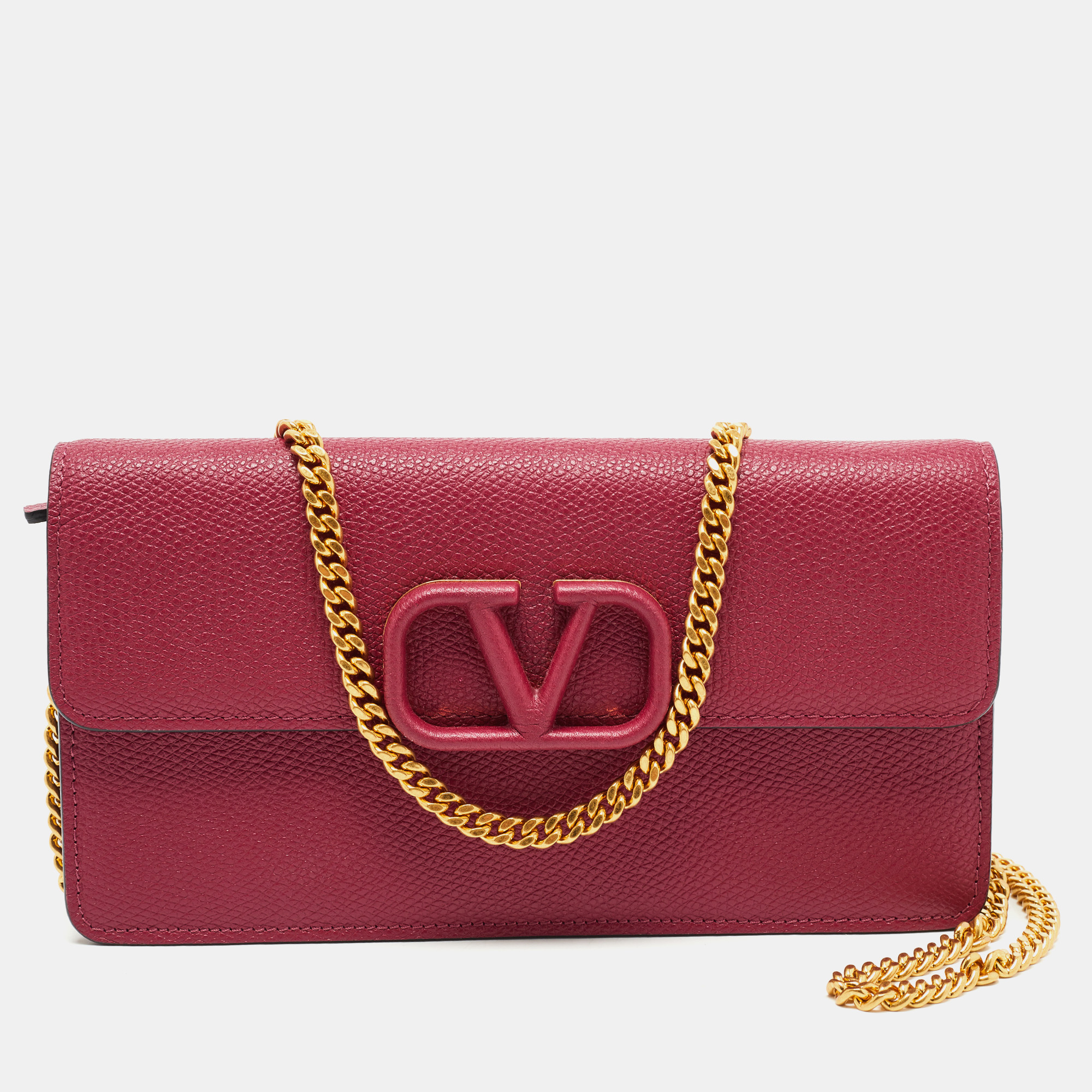 Pre-owned Valentino Garavani Red Leather Vlogo Chain Wallet