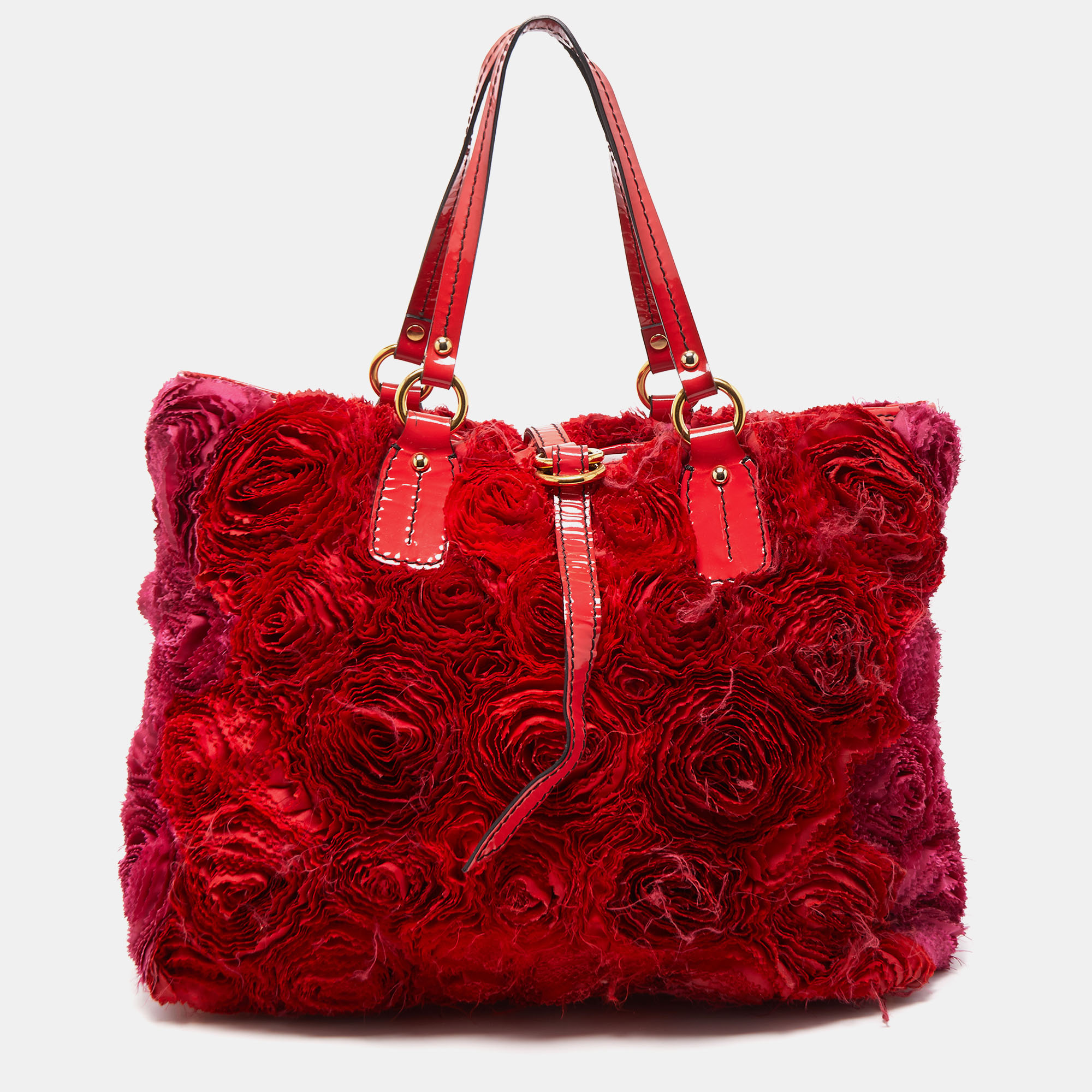 Valentino Red Silk Rosier Tote Bag.  Luxury Accessories Bags, Lot  #18069