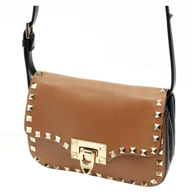

Valentino Brown Rockstud Leather Shoulder Bag