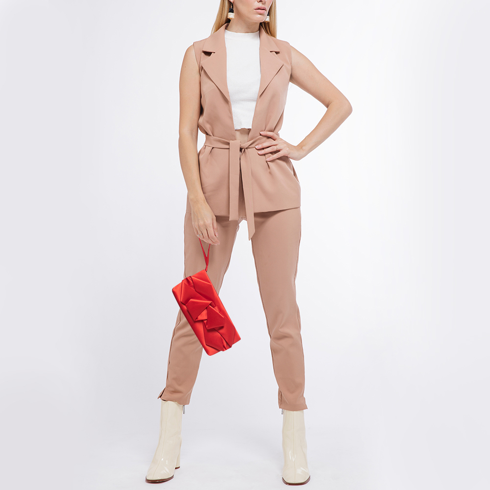 

Valentino Red Satin Pleated Bow Clutch