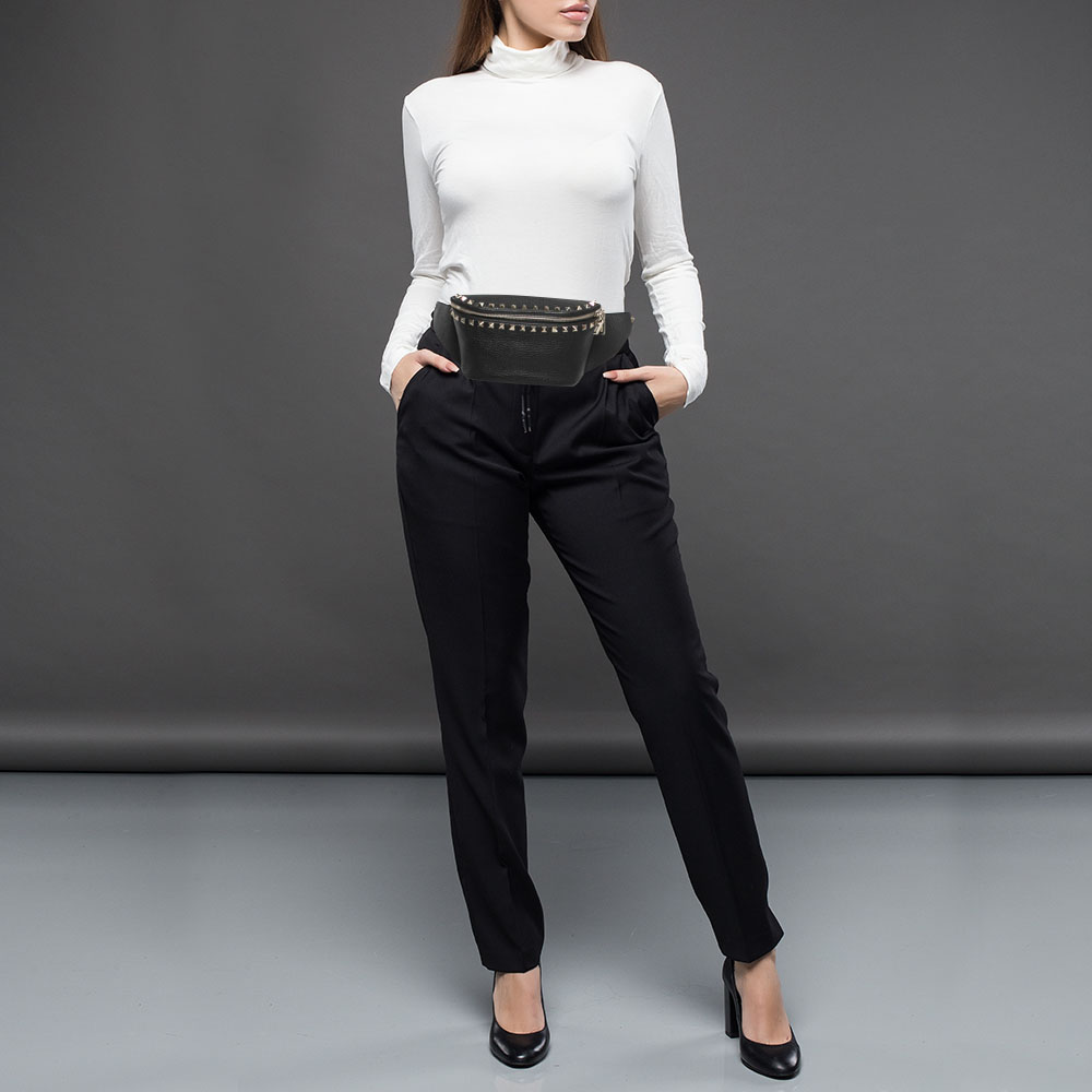 

Valentino Black Leather Rockstud Belt Bag