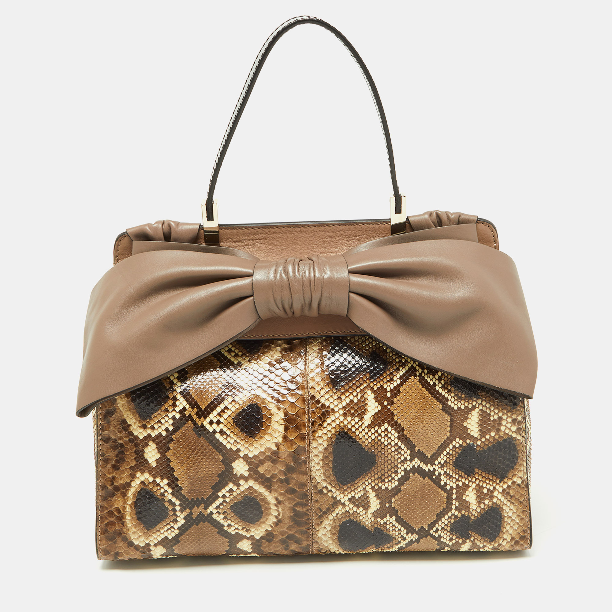 Pre-owned Valentino Garavani Beige Python And Leather Aphrodite Bow Bag
