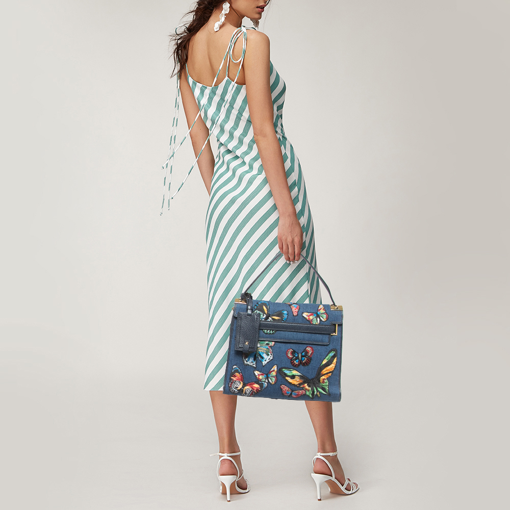 

Valentino Blue/Multicolor Denim Butterfly My Rockstud Top Handle Bag