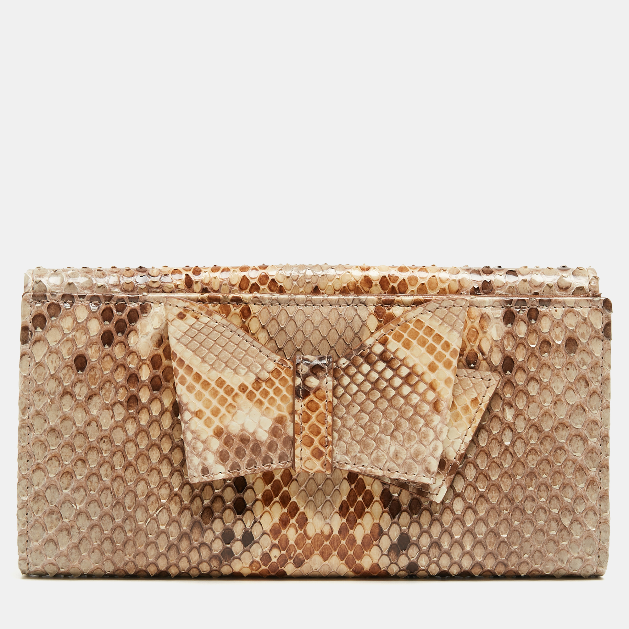 

Valentino Beige/Brown Python Leather Bow Continental Wallet