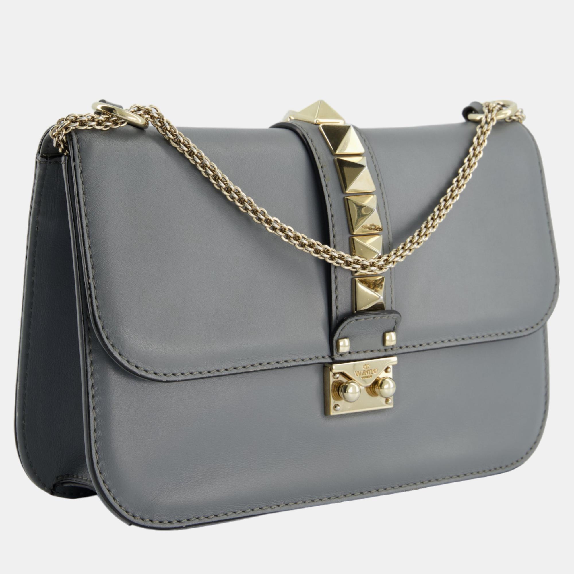 

Valentino Grey Rock Me Shoulder Bag with Champagne Gold Hardware