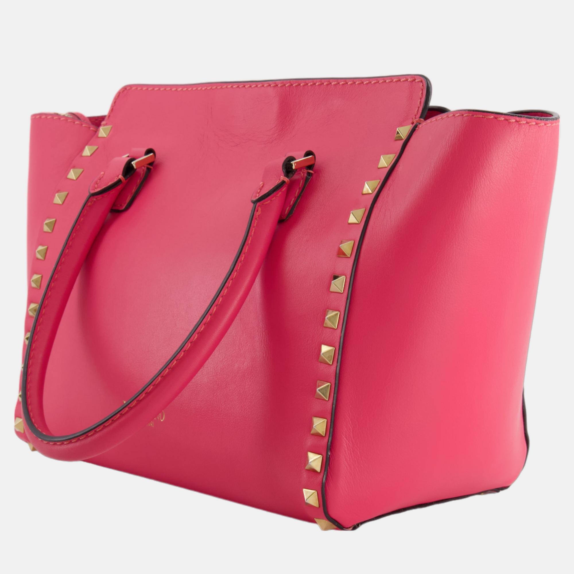 

Valentino Hot Pink Rockstud Small Tote Bag with Champagne Gold Hardware