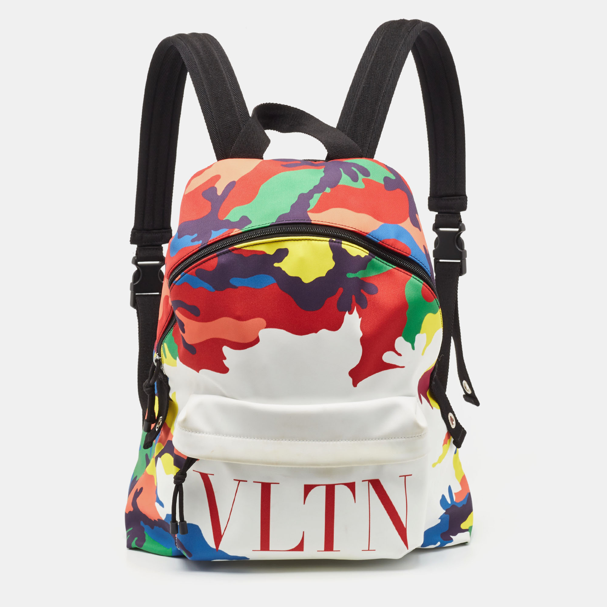 Pre-owned Valentino Garavani Multicolor Camo Print Nylon Vltn Logo Backpack