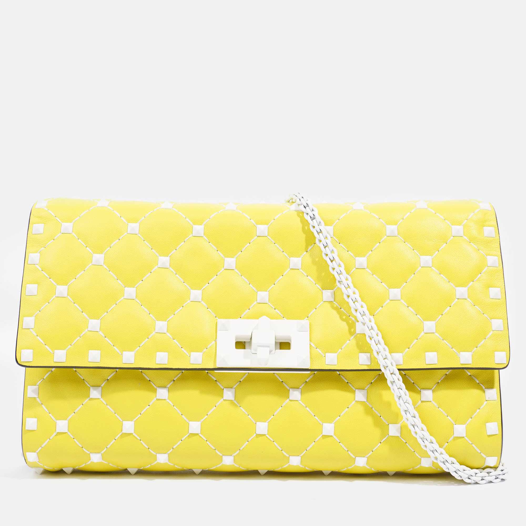 Pre-owned Valentino Garavani Rockstud Wallet On Chain Yellow Leather