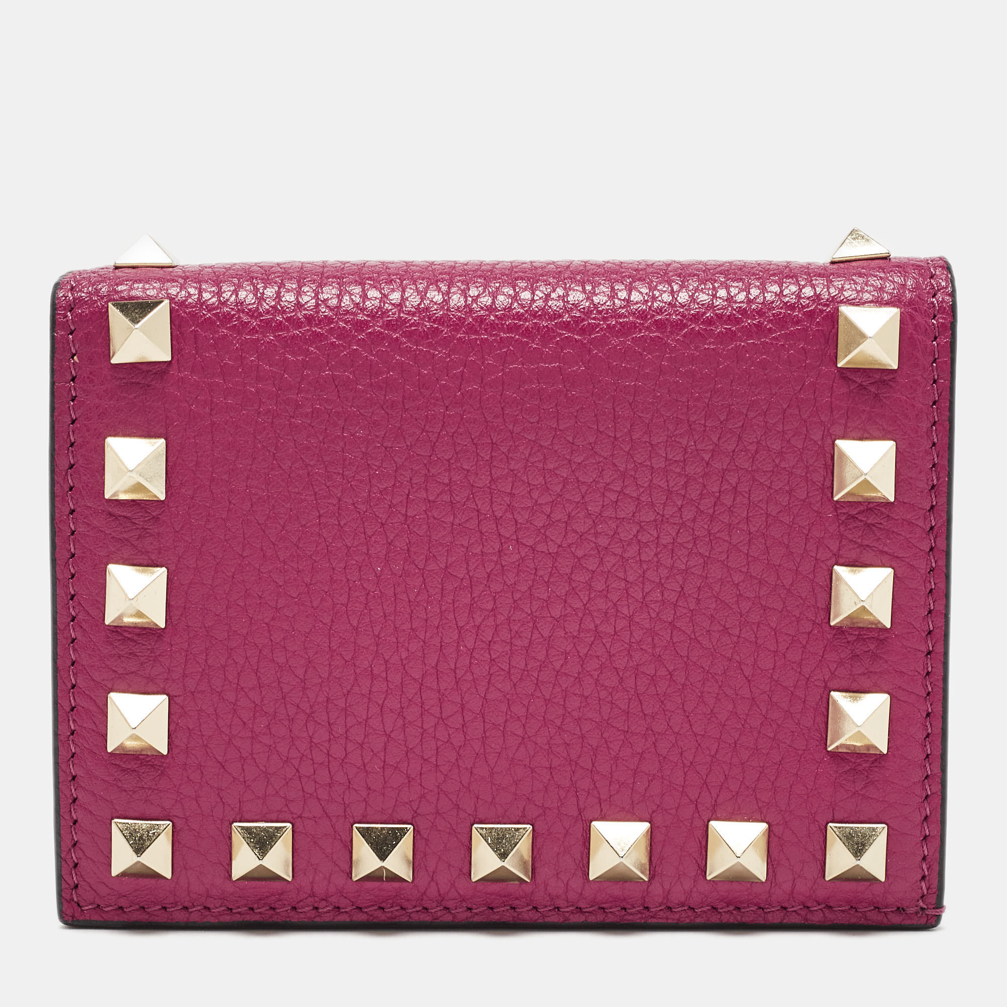 

Valentino Magenta Leather Rockstud Flap Compact Wallet, Pink
