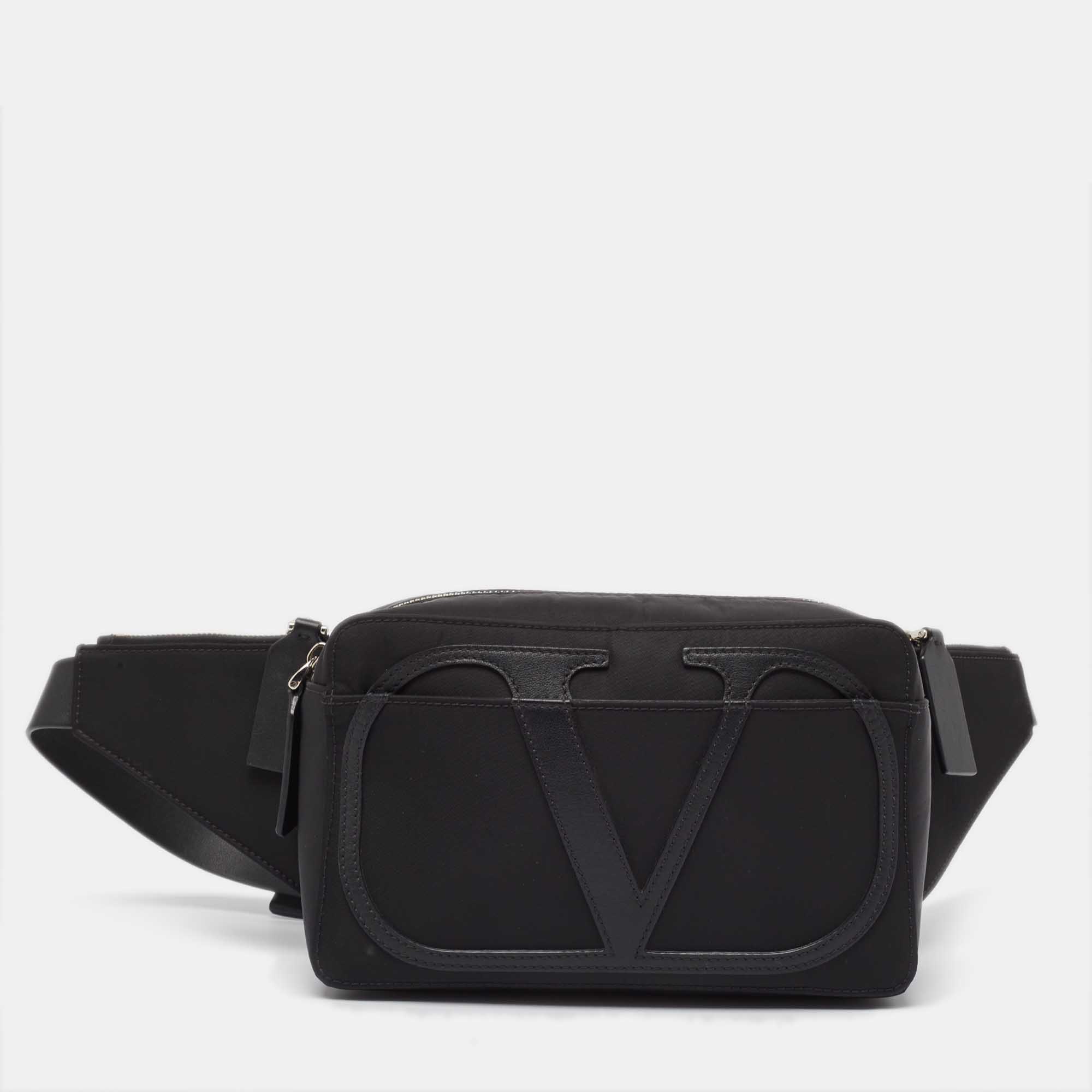 Pre Owned Valentino Black Nylon and Leather VLogo Belt Bag