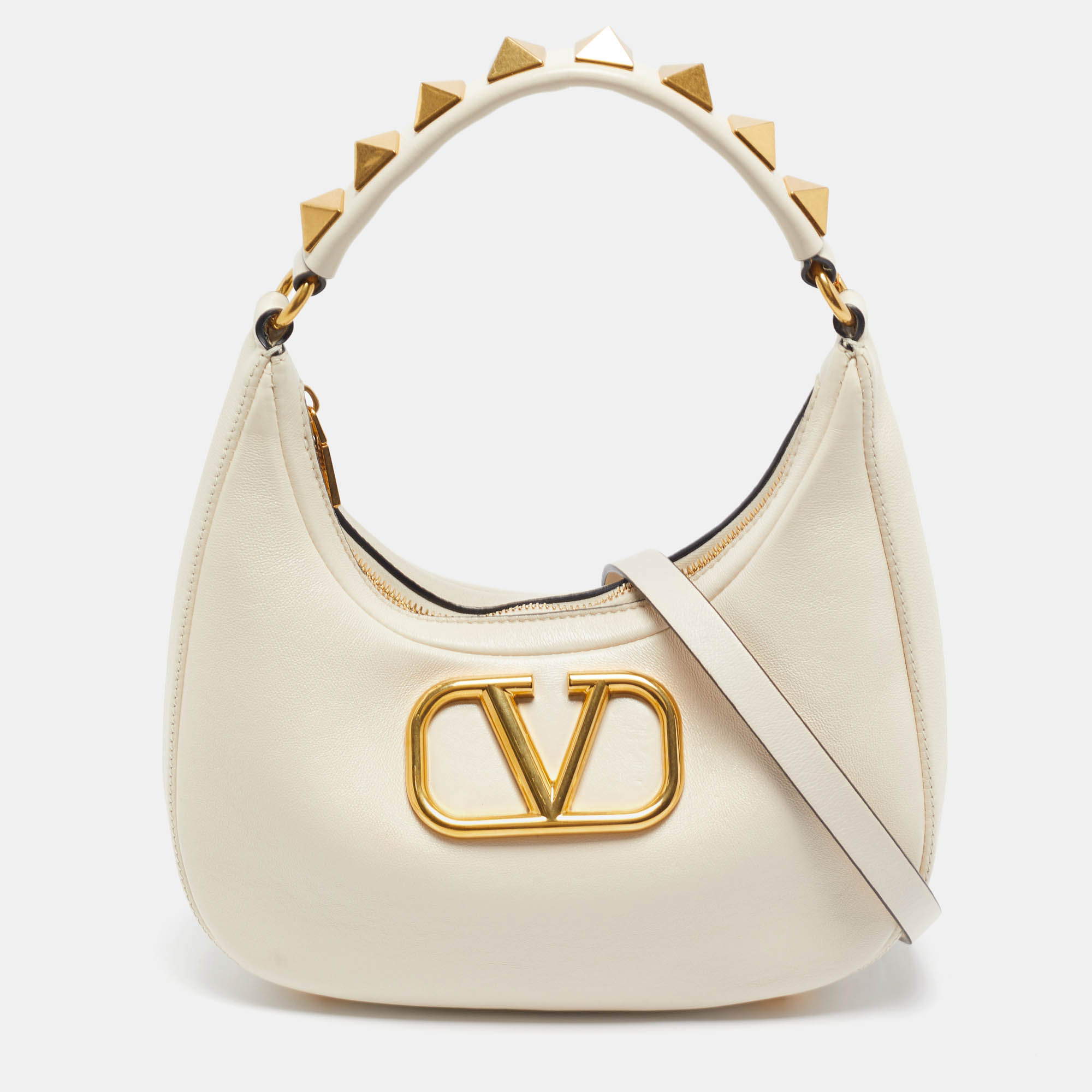 

Valentino Off White Leather Stud Sign Hobo