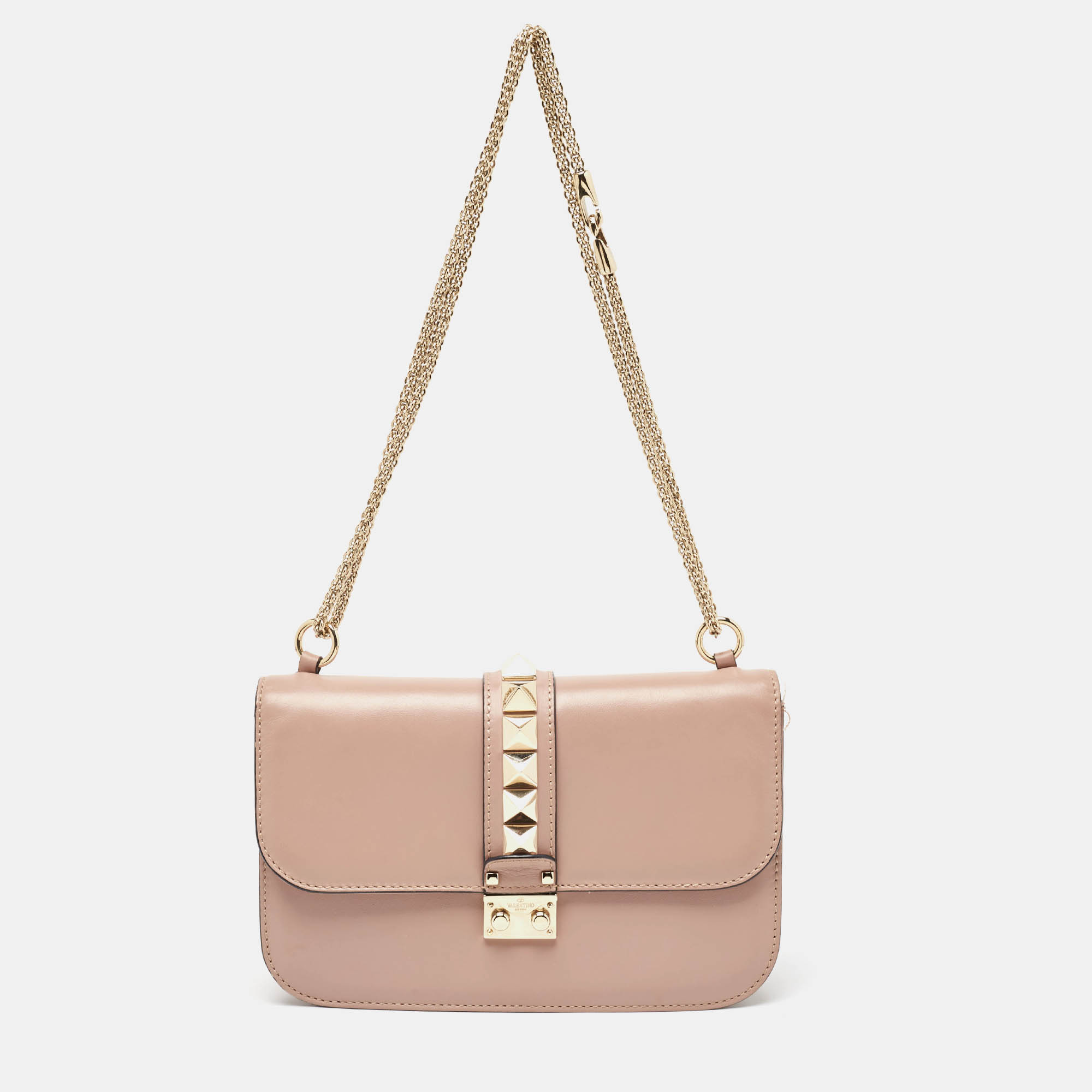 

Valentino Old Rose Leather  Rockstud Glam Lock Flap Bag, Pink