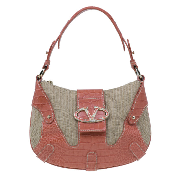 Pre Owned حقيبة فالنتينو قماش وجلد وردي صغيرة هوبو