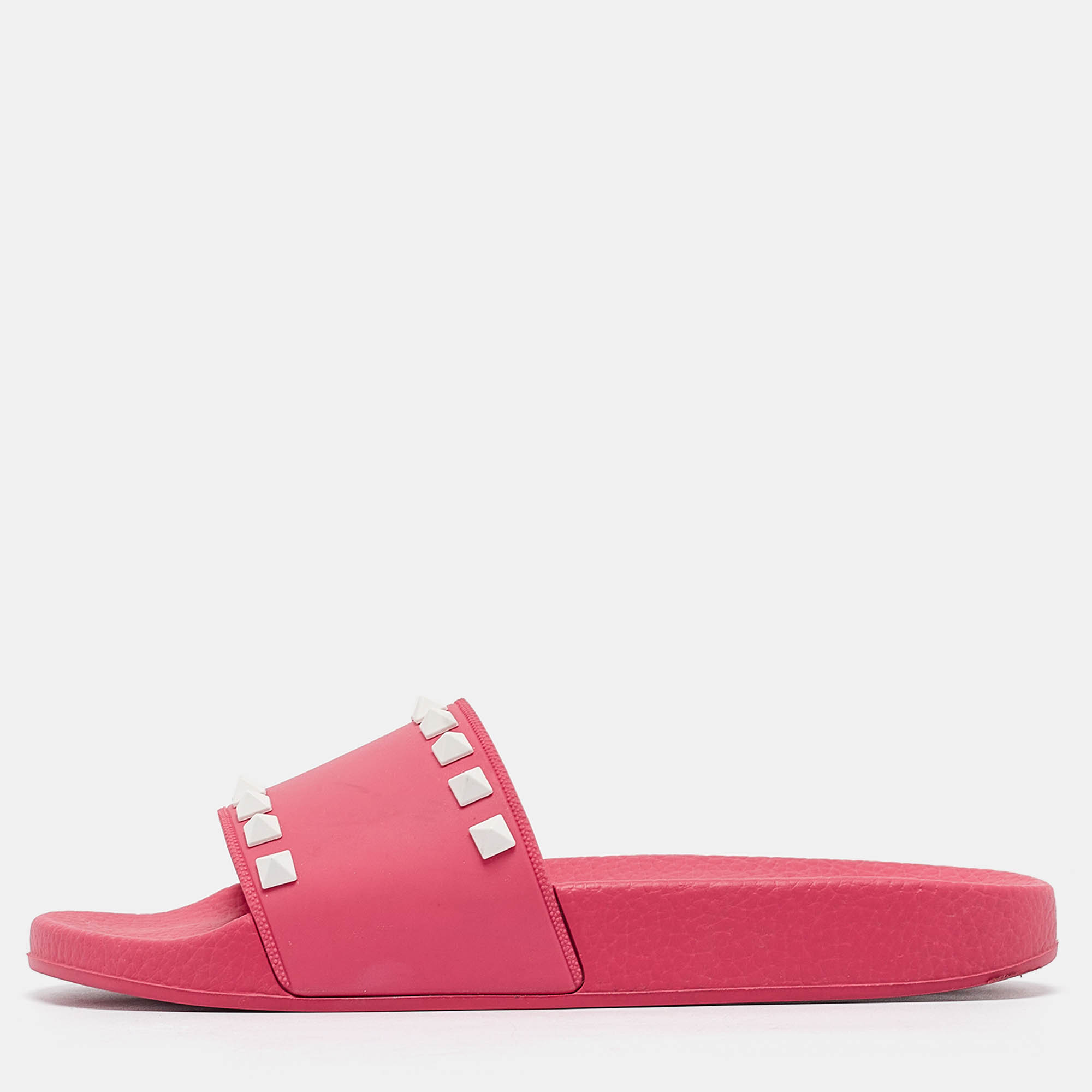 

Valentino Pink Rubber Rockstud Flat Slide Size