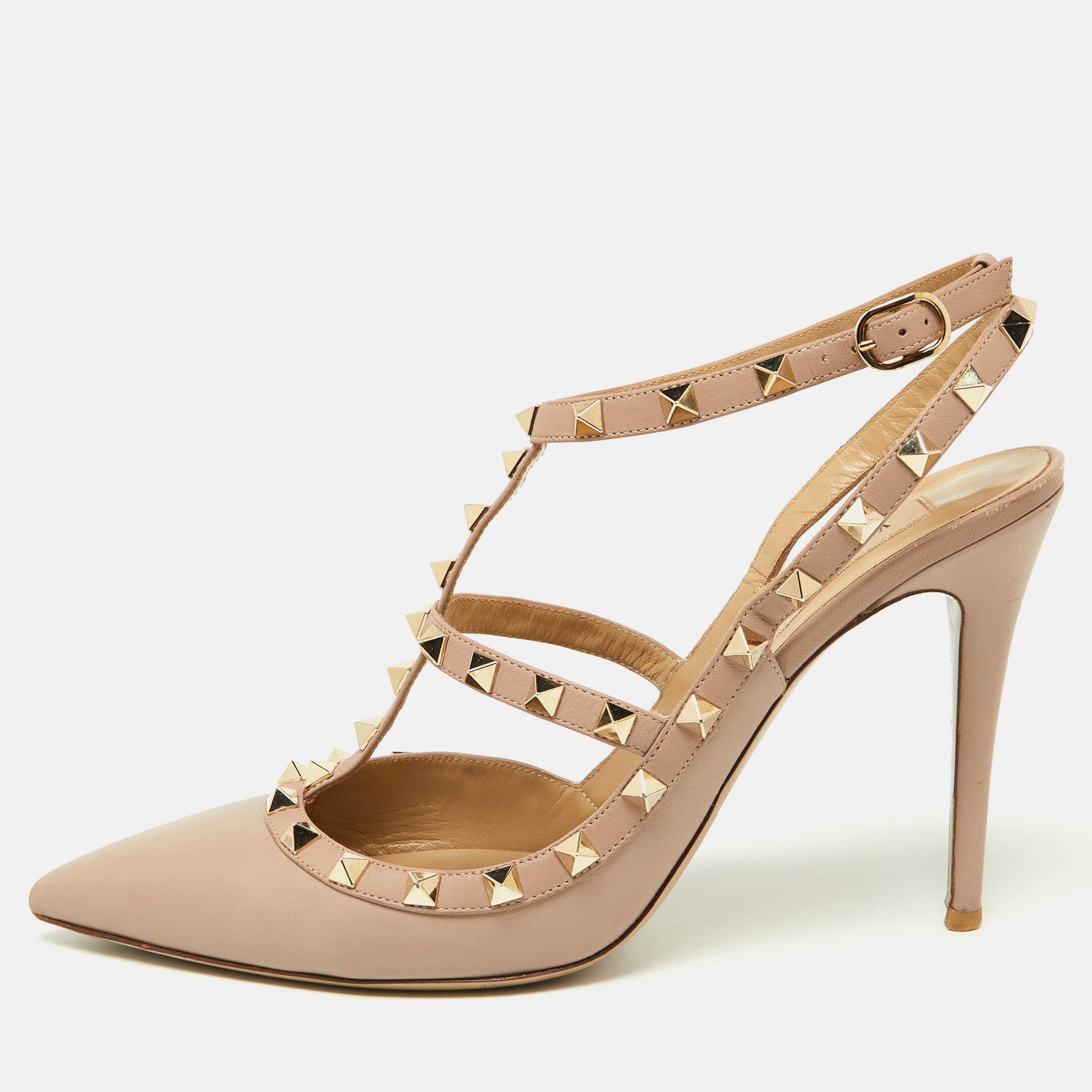 

Valentino Pink Leather Rockstud Ankle Strap Cage Sandals Size